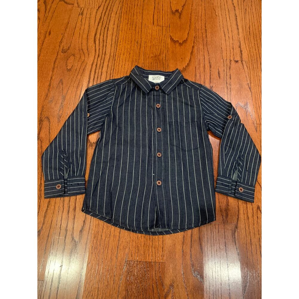 Monomini Navy Chambray Striped Button up Shirt | Navy White | 3-4 years